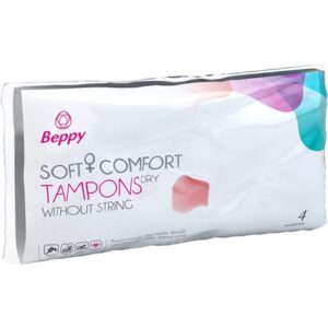 Beppy DRY Soft + Comfort Tampons 4 Pack - Individually Hygienically Packed, Stringless and Dry - Tampons for More Freedom During Period (Love, Sauna, Sports, Swimming)